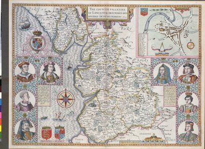 Map of Lancaster Divided into Hundreds, 1610 by English School